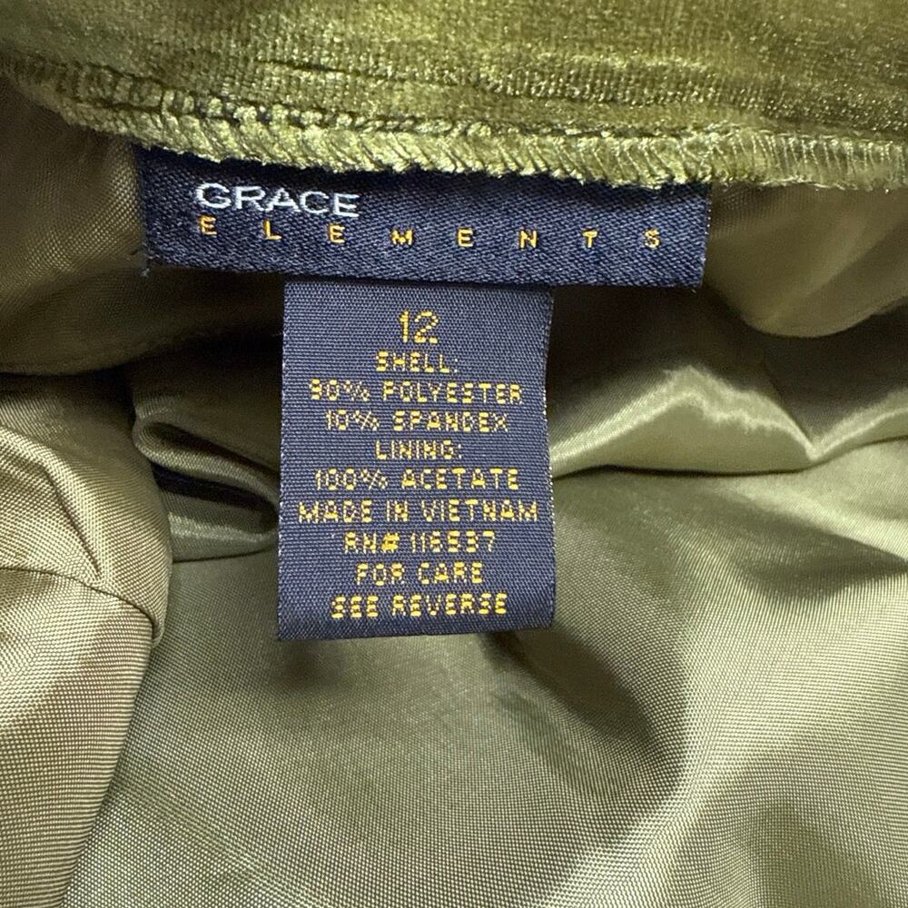 Grace Elements Size 12 Olive Green Velvet Velour Skirt Ruffle Bubble Hem Holiday - Picture 5 of 6
